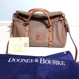 NEW Dooney & Bourke Two Tone Brown 100% Leather Satchel Hand Bag Purse Crossbody